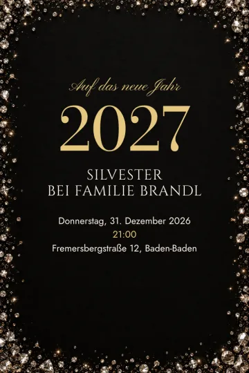 Einladung Feiertage, Design Funkelnde Silvesternacht
