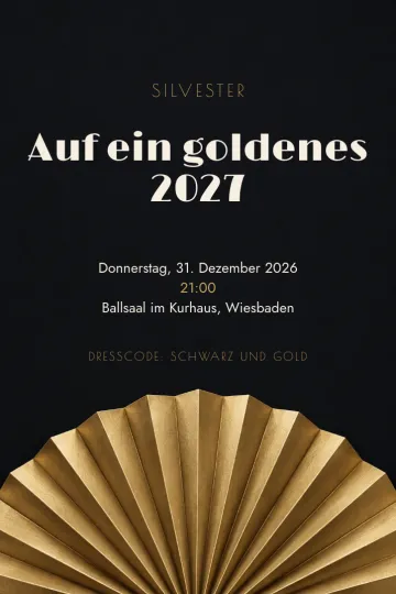 Einladung Feiertage, Design Goldener Fächer