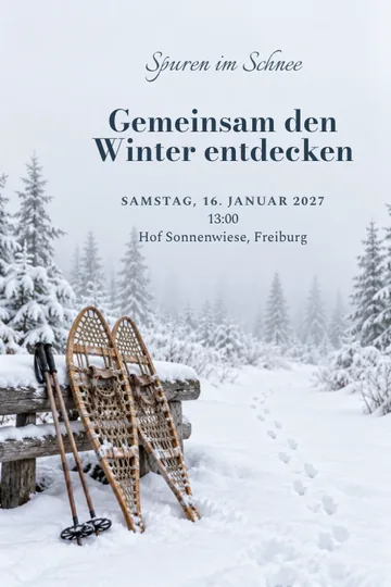 Einladung mit dem Design Spuren im Schnee