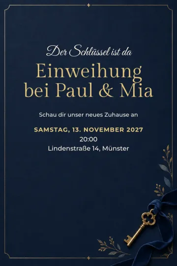 Einladung Einweihungsparty, Design Goldener Schlüssel
