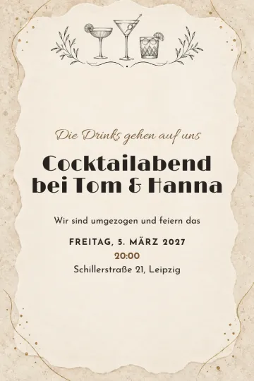 Einladung Einweihungsparty, Design Drei Cocktails