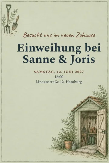 Einladung mit dem Design Unser Gartenschuppen