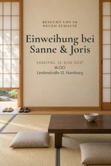 Einladung mit dem Design Zuhause zwischen Shoji