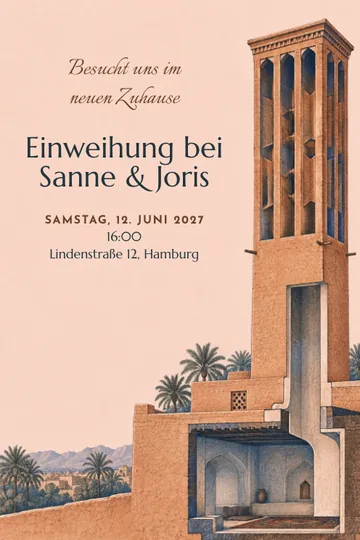 Einladung mit dem Design Unser Haus fängt den Wind