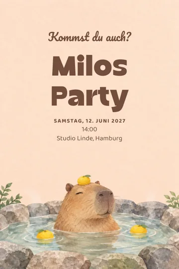 Einladung mit dem Design Capybara-Badefest