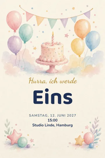 Einladung mit dem Design Erster Geburtstag