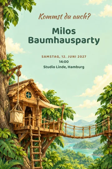 Einladung mit dem Design Dschungelbaumhaus