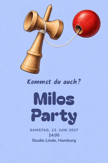 Einladung mit dem Design Kendama-Spiel