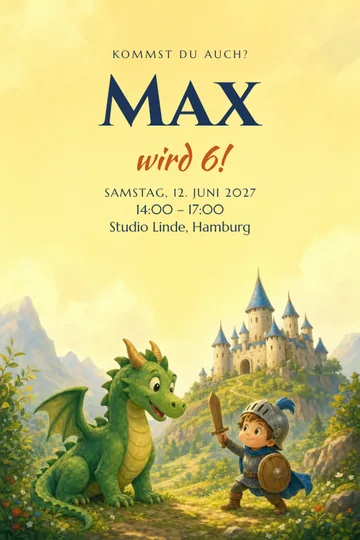 Einladung mit dem Design Ritter und Drachen