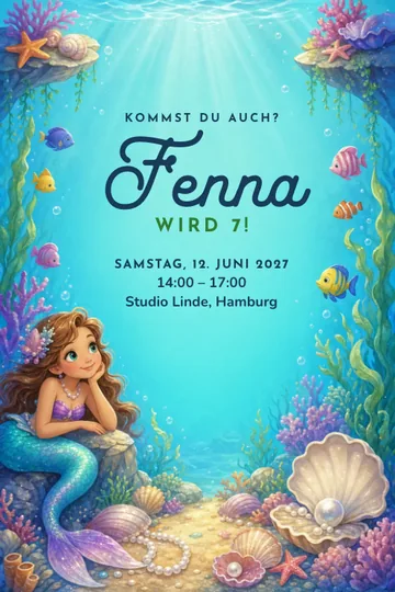 Einladung mit dem Design Meerjungfrauenlagune