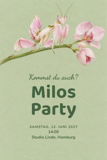 Einladung mit dem Design Blume oder Tierchen