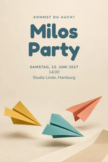 Einladung mit dem Design Papierflieger