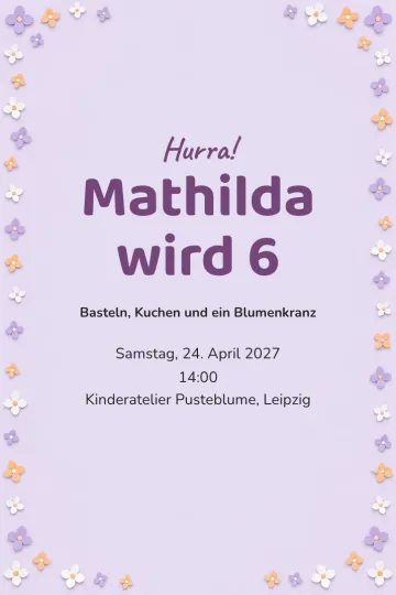 Einladung Kindergeburtstag, Design Lila Blümchen