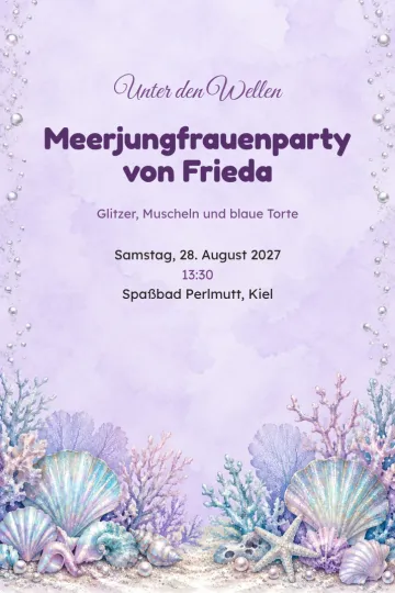 Einladung Kindergeburtstag, Design Muscheln am Meeresgrund