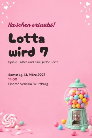 Einladung Kindergeburtstag, Design Kaugummiautomat
