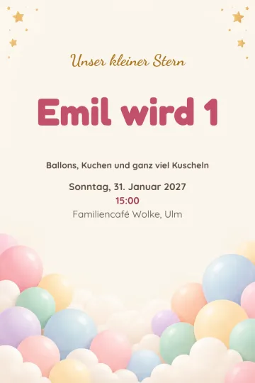 Einladung Kindergeburtstag, Design Ballonwolke