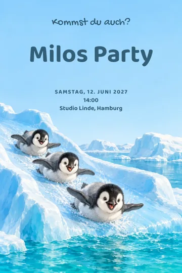 Einladung mit dem Design Pinguinrutsche