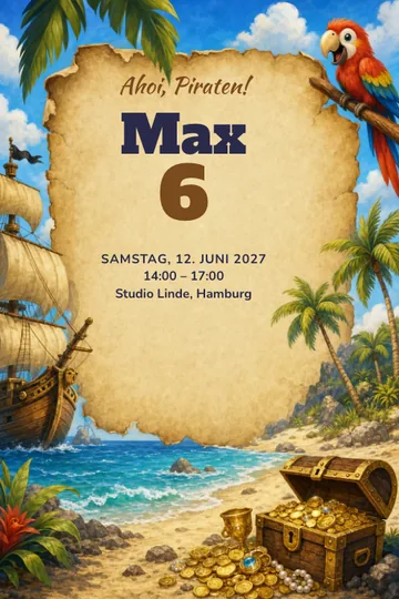 Einladung mit dem Design Piratenschatz