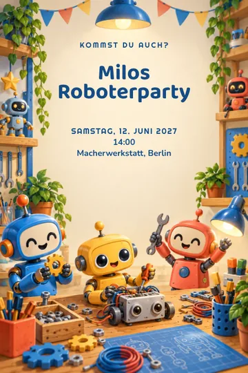 Einladung mit dem Design Roboterwerkstatt
