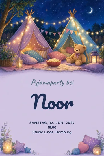 Einladung mit dem Design Pyjamaparty