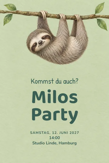 Einladung mit dem Design Faultierfest