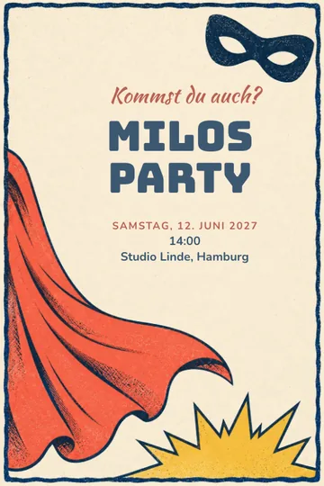 Einladung mit dem Design Superheldenparty