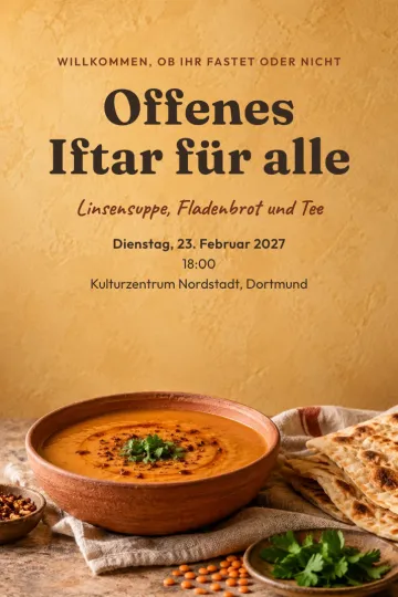 Einladung Feiertage, Design Linsensuppe und Brot