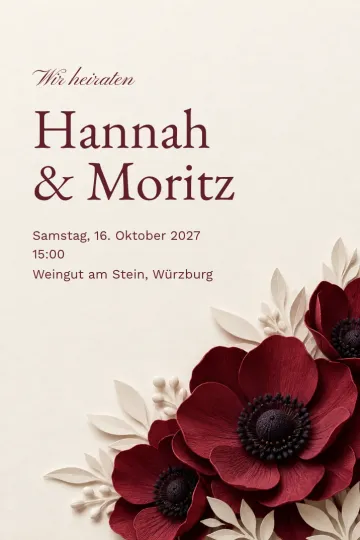 Einladung Hochzeit, Design Papieranemone