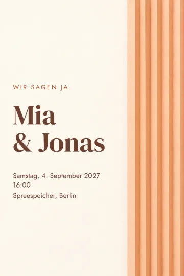 Einladung Hochzeit, Design Falten in Aprikose