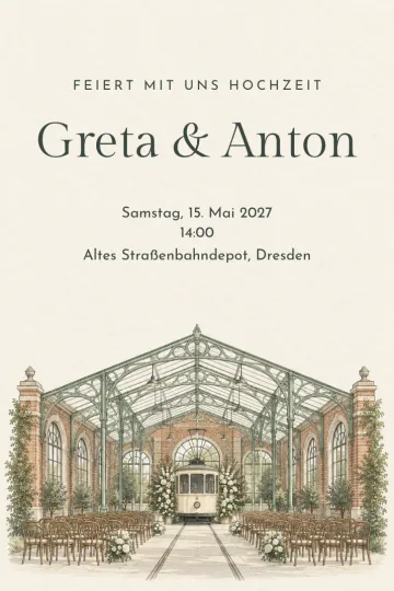 Einladung Hochzeit, Design Hochzeit im Straßenbahndepot