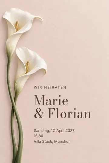 Einladung Hochzeit, Design Zwei Callas