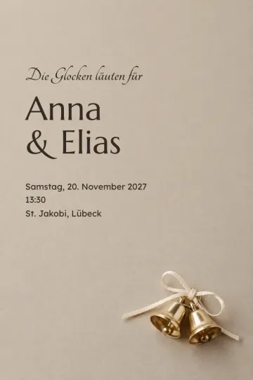 Einladung Hochzeit, Design Zwei Hochzeitsglocken