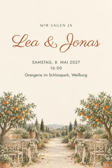 Einladung Hochzeit, Design Hochzeit im Zitrushain