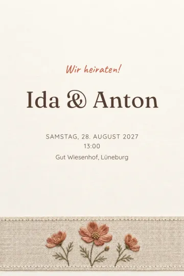 Einladung Hochzeit, Design Gestickte Schmuckkörbchen