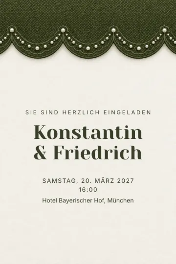 Einladung Hochzeit, Design Piqué mit Bogenkante