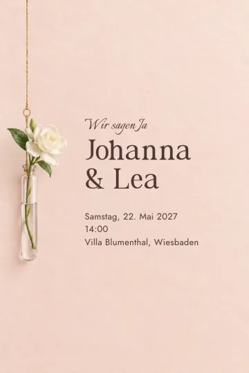 Einladung Hochzeit, Design Weiße Blüte im Glas