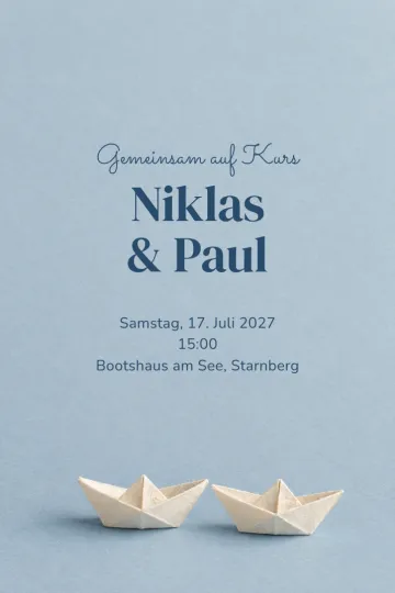 Einladung Hochzeit, Design Zwei Papierschiffchen
