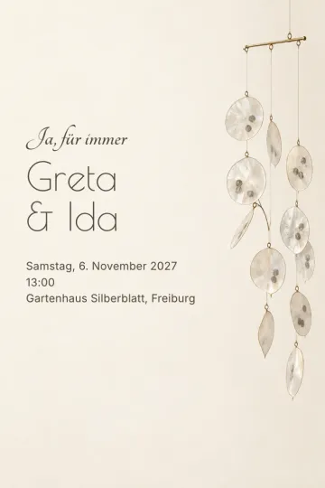 Einladung Hochzeit, Design Silberblatt im Licht