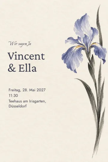 Einladung Hochzeit, Design Iris in Tusche