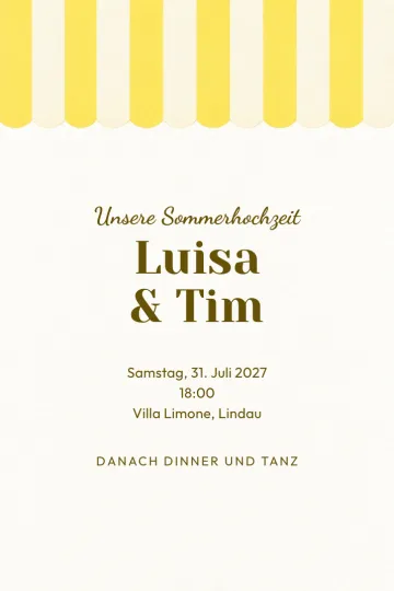 Einladung Hochzeit, Design Zitronengelbe Markise