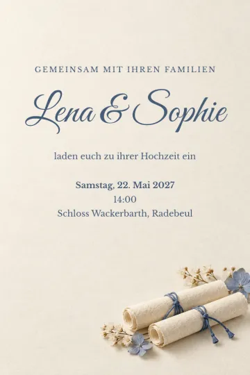 Einladung Hochzeit, Design Leinenrollen