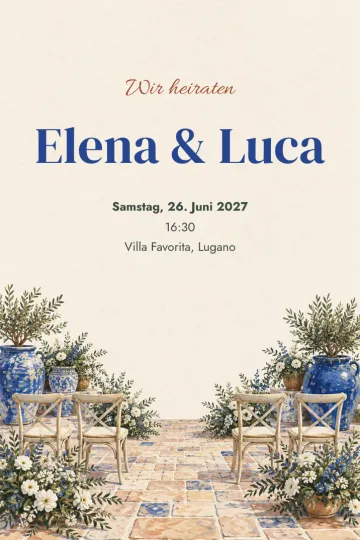 Einladung Hochzeit, Design Mediterraner Innenhof
