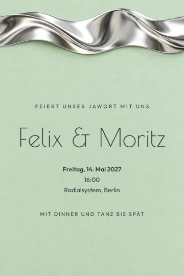 Einladung Hochzeit, Design Chromwelle auf Mint