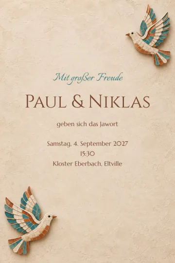 Einladung Hochzeit, Design Mosaiktauben