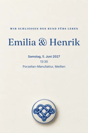 Einladung Hochzeit, Design Blauer Liebesknoten