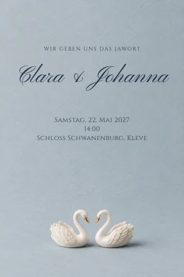Einladung Hochzeit, Design Schwäne aus Porzellan