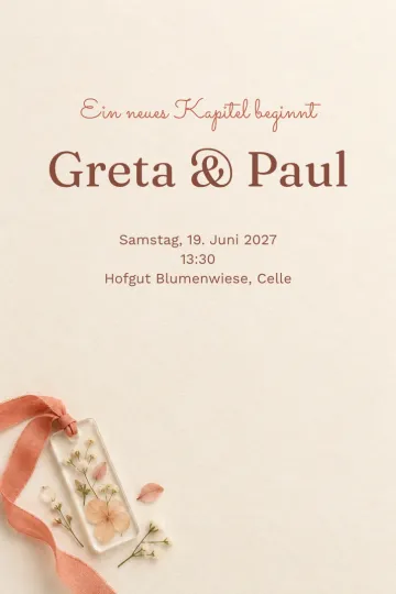 Einladung Hochzeit, Design Lesezeichen mit Wiesenblumen
