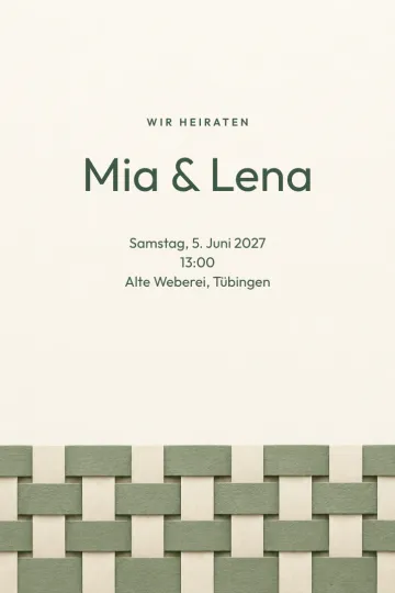 Einladung Hochzeit, Design Geflochtener Salbei