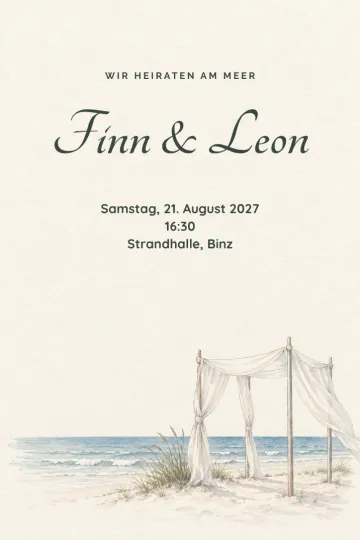 Einladung Hochzeit, Design Segeltuch am Meer