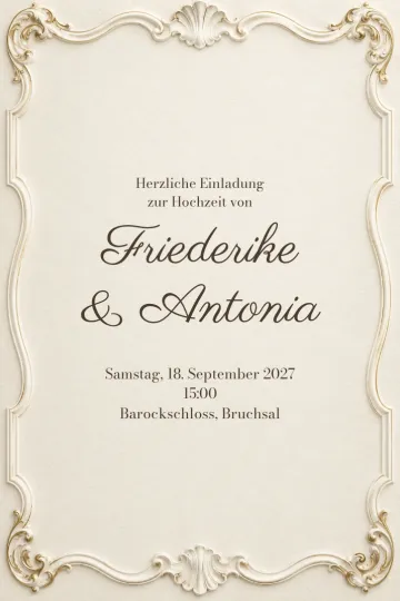 Einladung Hochzeit, Design Rokokokartusche